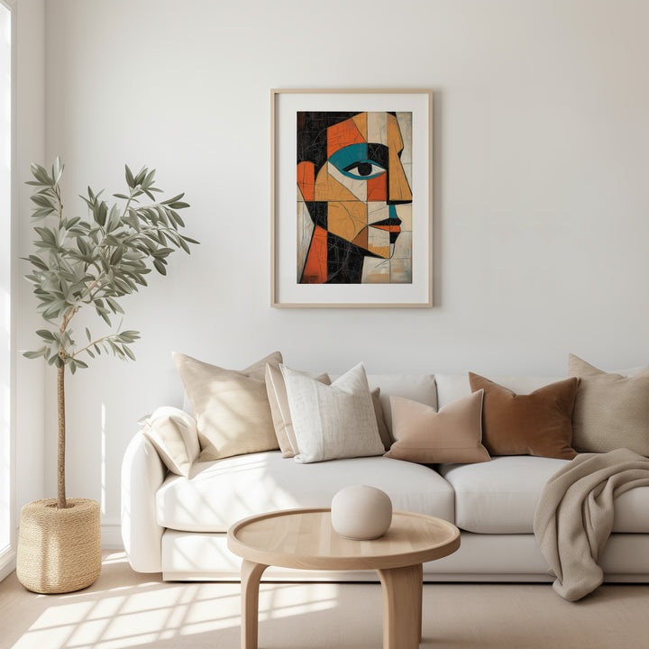 Cerulean Thought Cubism Artwork,livingroom,timber border