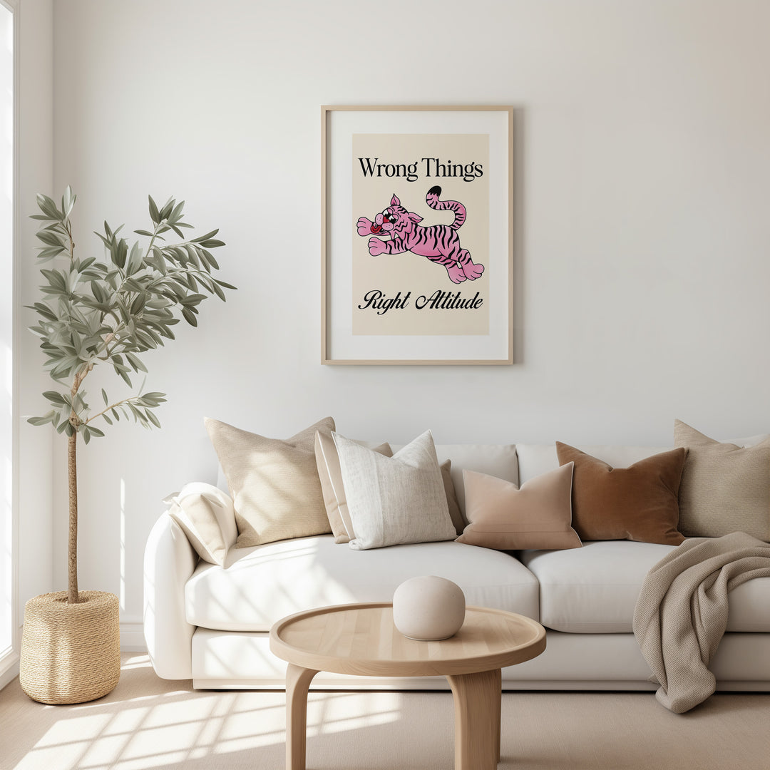 Wrong Things Right Attitude Tiger by Violet,gallery wall,living room,timber border