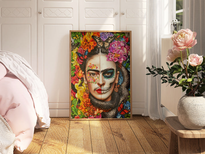 Day of the Dead Frida Kahlo Wall Art,gallery wall,timber border