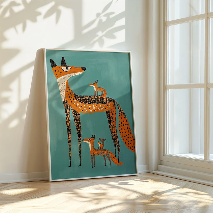 Fox Family Kids Art Print,gallery wall,black border