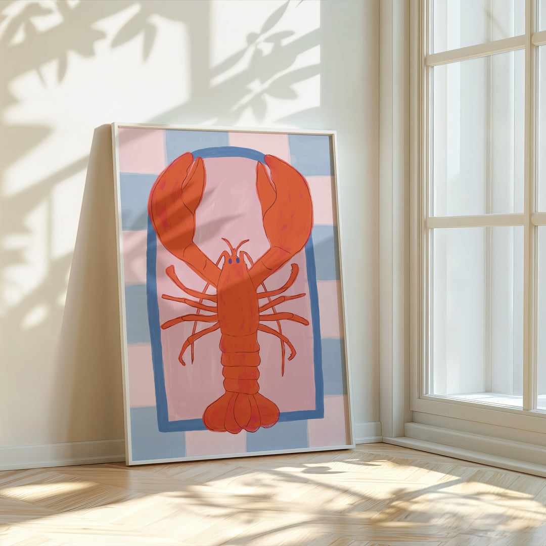 Kitchen Lobster Wall Print by Lucia Sankovic,study,gallery wall,timber border