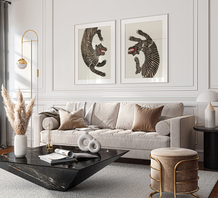 Japanese Tigers Pair,livining room,gallery wall,white border