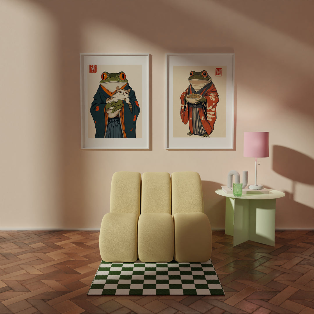 Japanese Samurai Frog Duo Pair,livingroom,white border