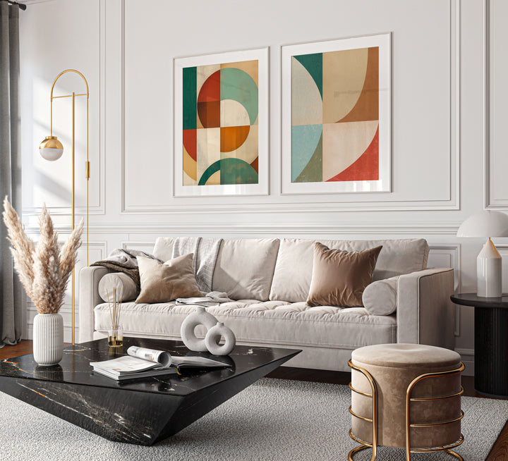 Geometric Series of Colours Abstract Set of 2,gallery wall,living room,white border