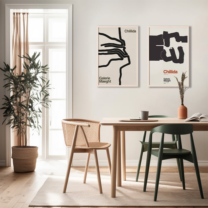 Chillida Galerie Maeght Wall Art Pair,dinning room,white border