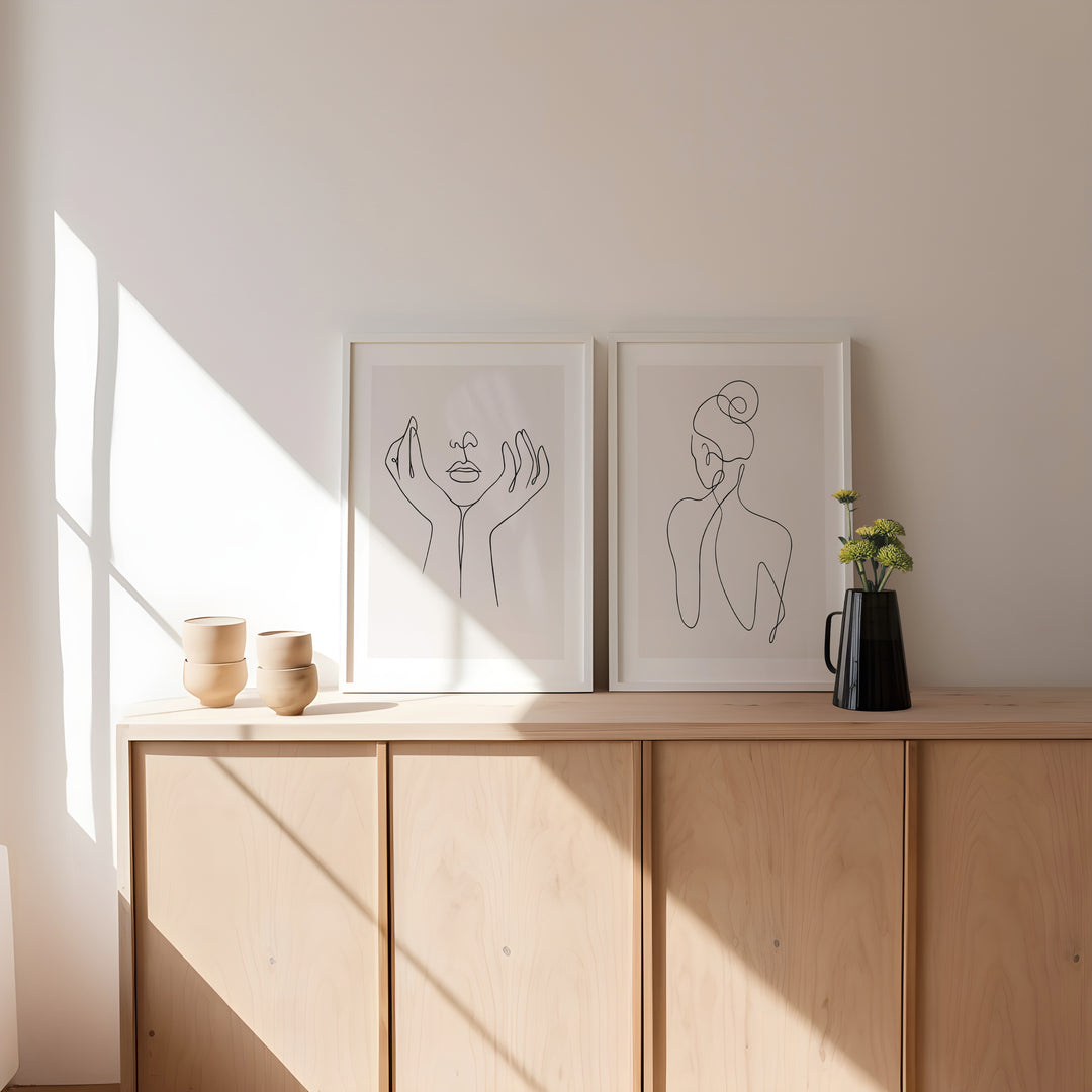 Line Art Woman Portrait Pair,living room,white border