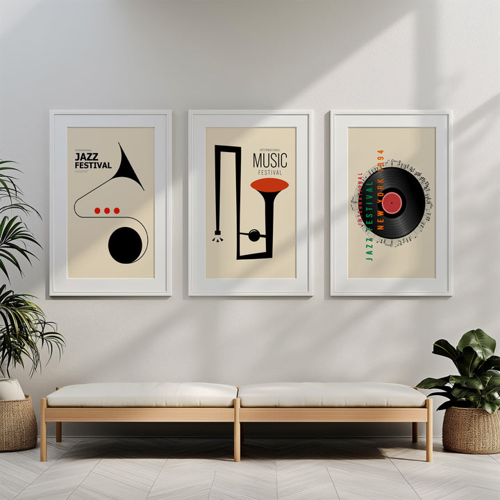 Jazz Vintage Festival Trio Music Prints,living room,white border