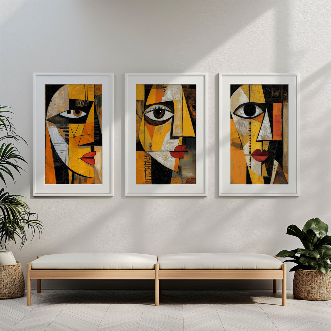 Fragments of Expression Cubism Trio Wall Art,livingroom,timber border