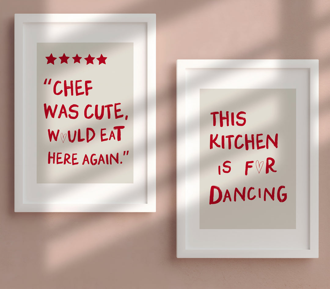 Kitchen Dancing Set of 2,gallery wall,white border