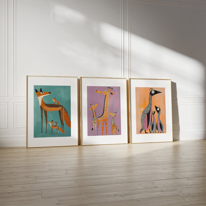 Set of 3 Kids Animal Oil Wall Prints,livingroom,unframe