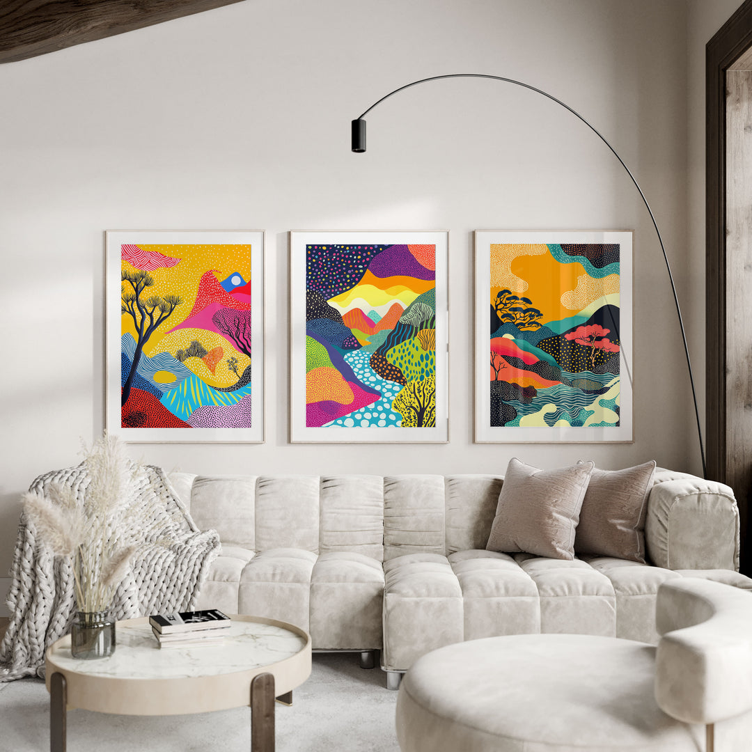 Japanese Abstract Pop Art Trio,gallery,living room,white border 