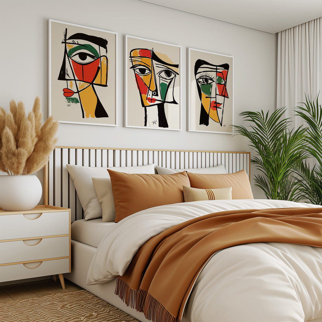 Geometric Portraits Set of 3,gallery wall,timber border