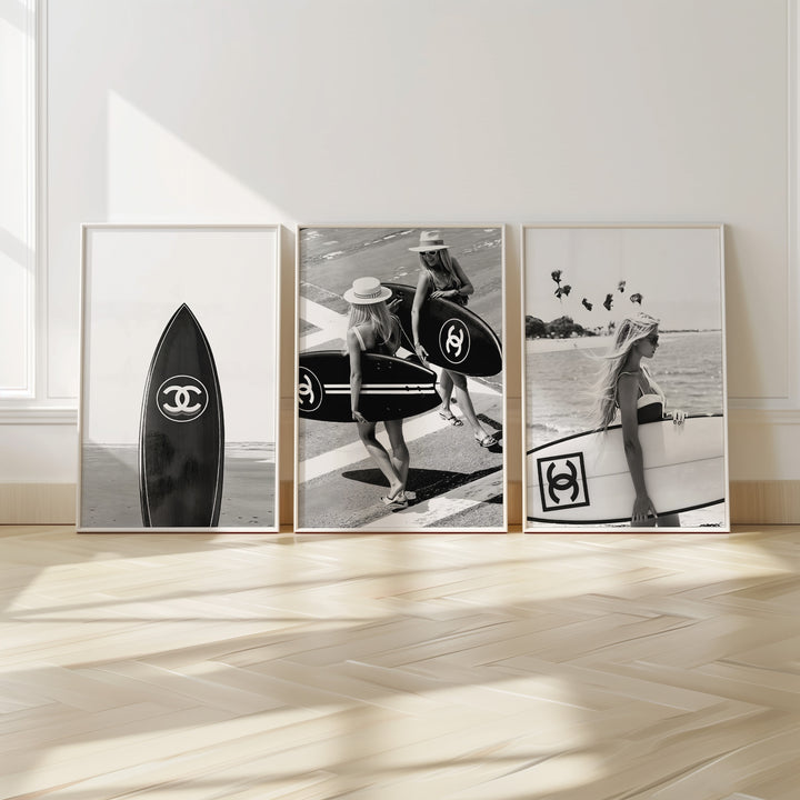 Set of 3 Chanel Surfer Girl Wall Art Photography,white border