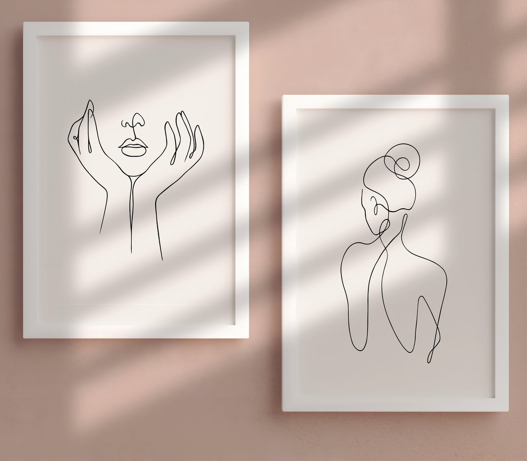 Line Art Woman Portrait Pair,galler wall,white border