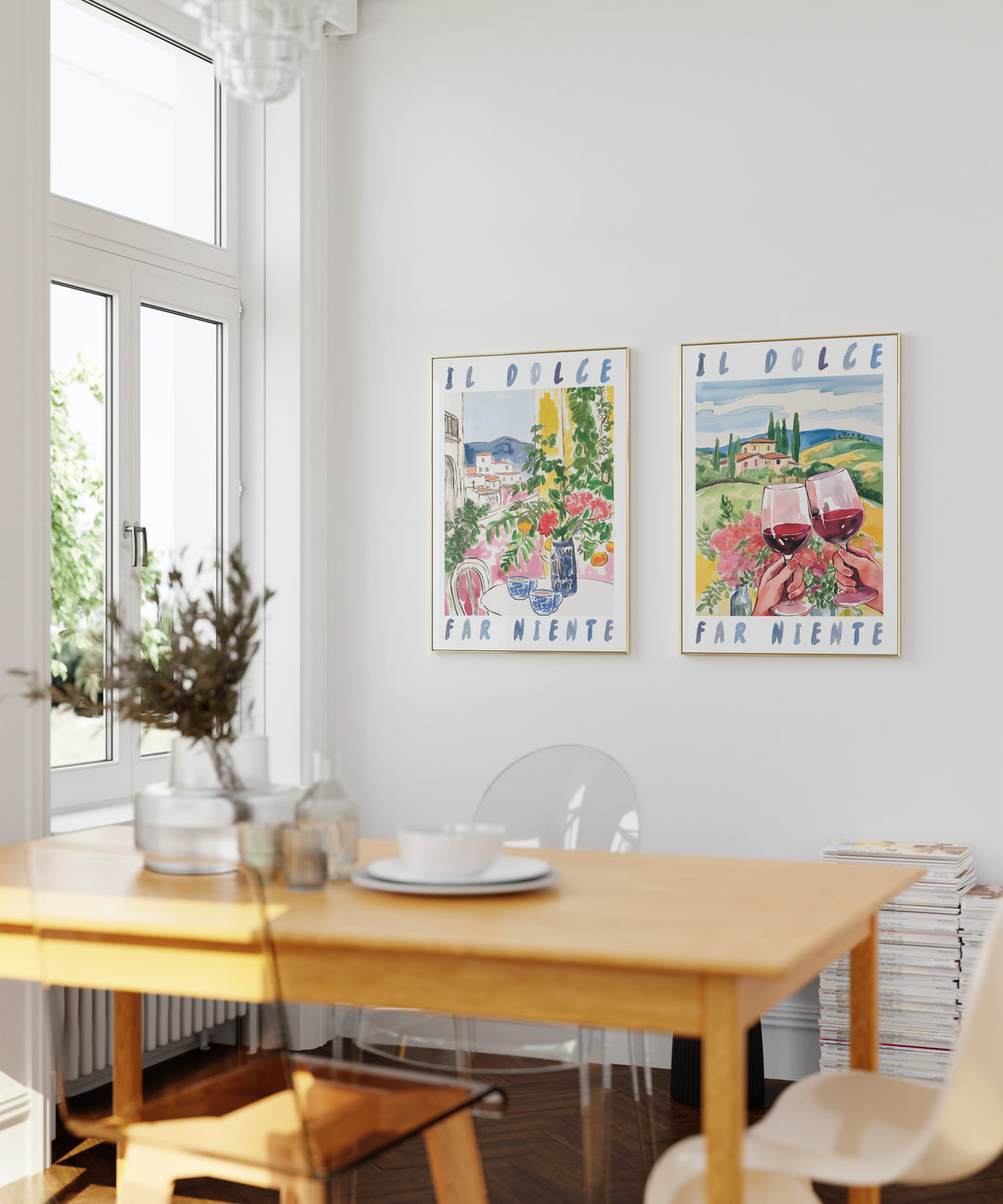 Dolce Far Niente Wall Art Pair,dining room,timber border