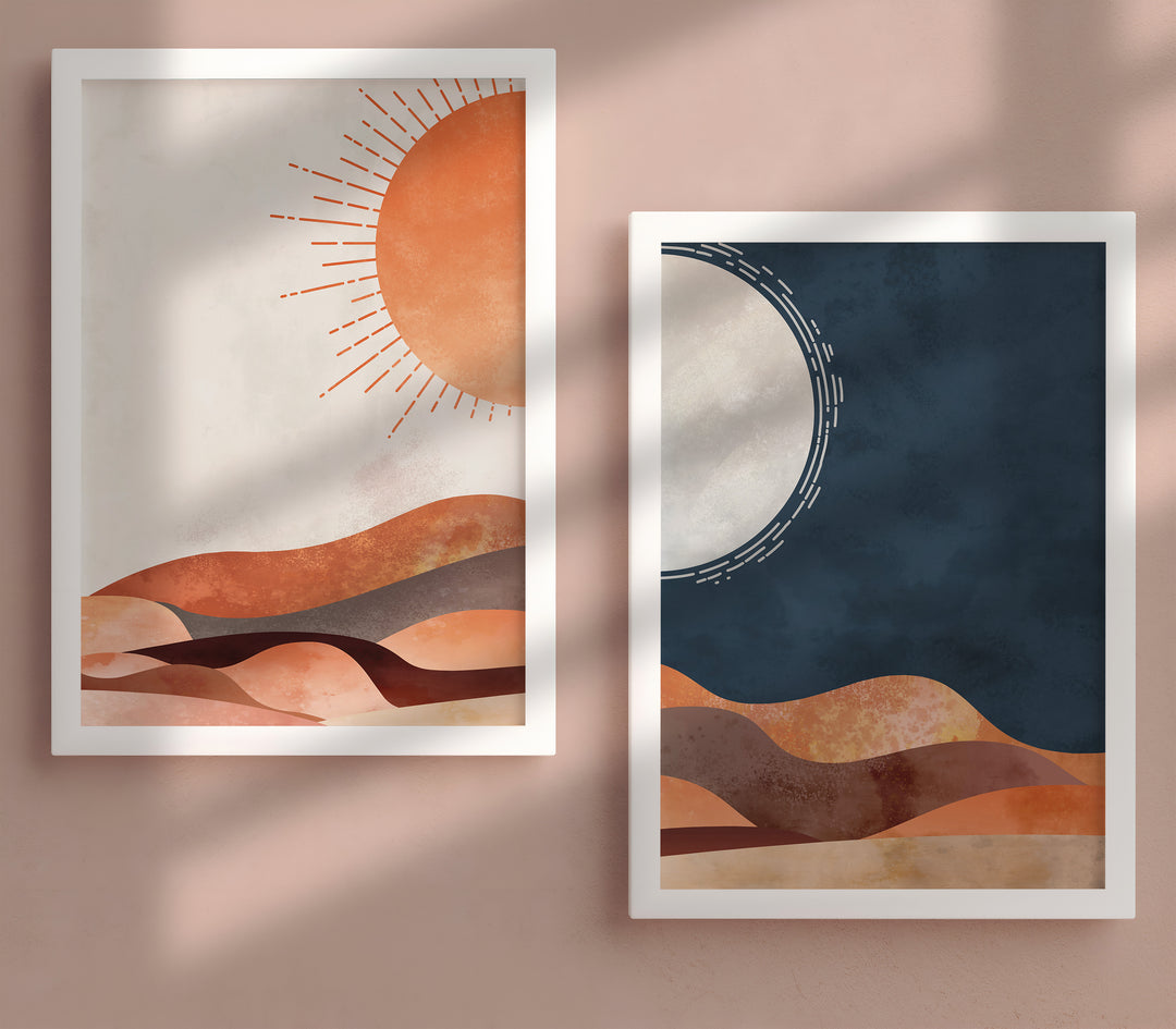 Desert Moon Set of 2 Prints,living room,white border