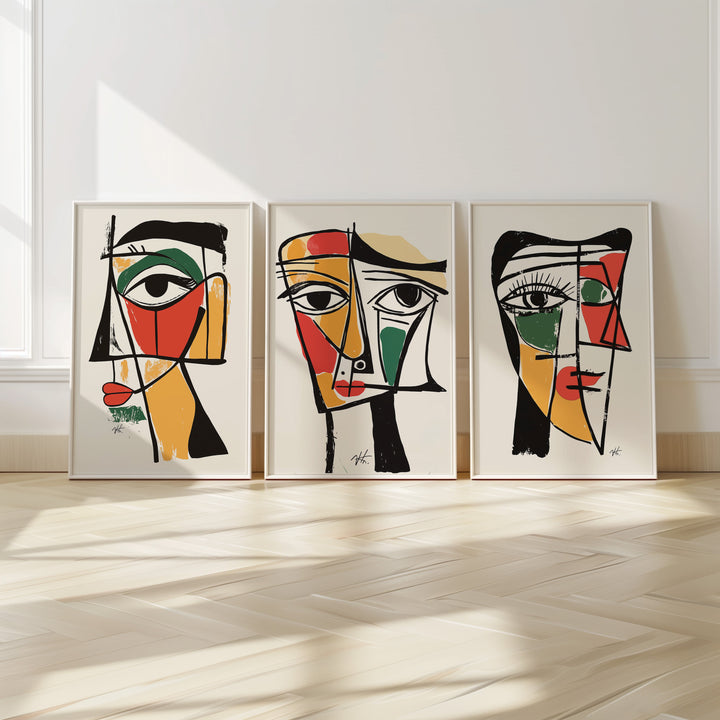 Geometric Portraits Set of 3,gallery wall,timber border