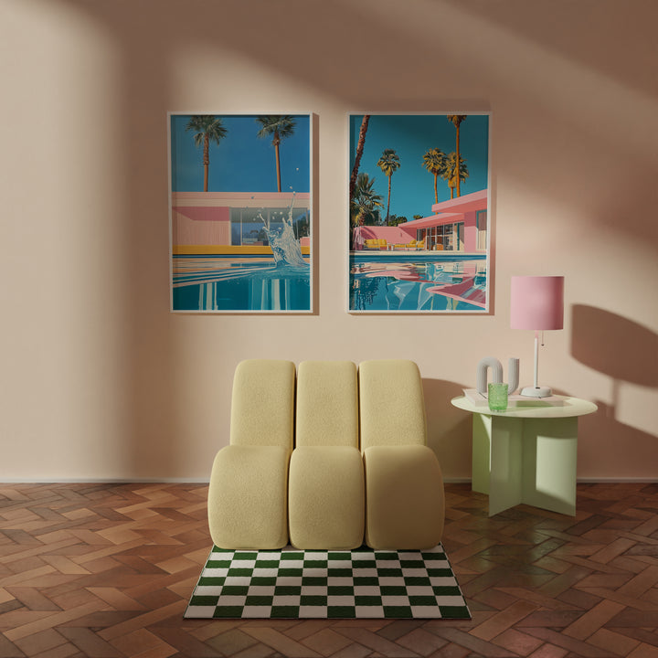 Retro Palm Springs House Illustration Set of 2,galler wall,white border