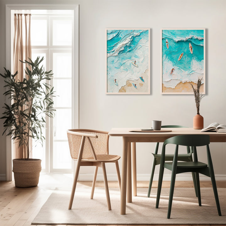 Surf Beach Painting Illustration Set of 2,dining room,whiteborder