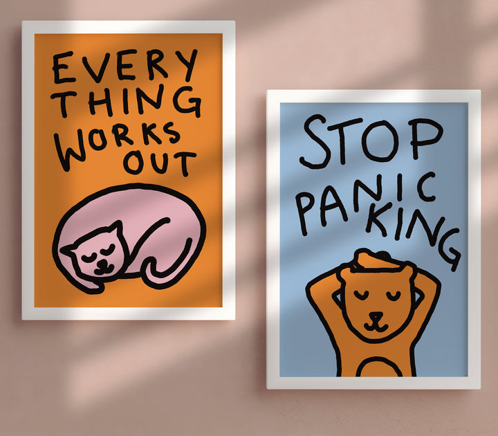 Everything Works Out Cat Sleeping Print by Luc,livingrooom,gallery wall,white border