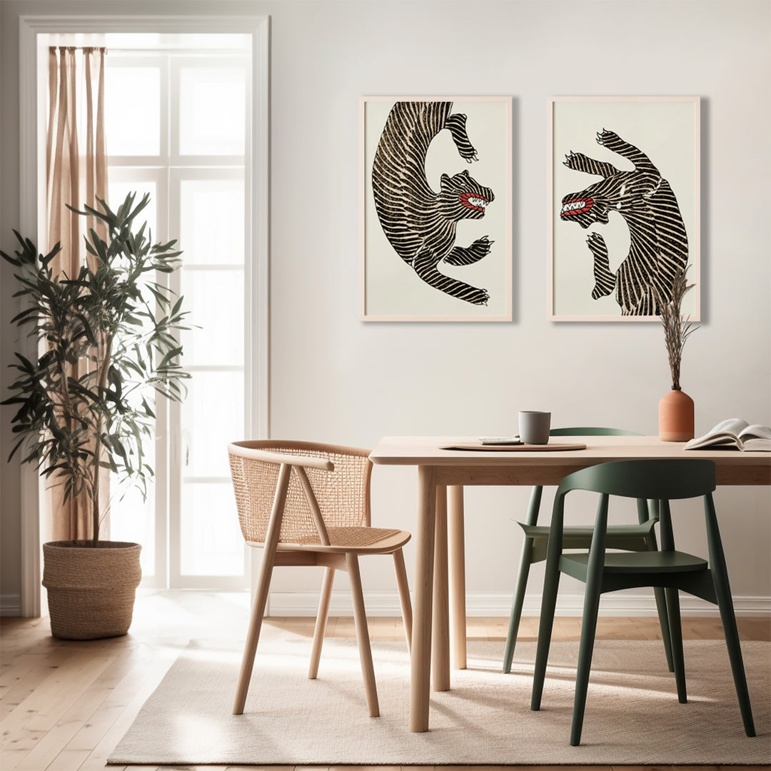 Japanese Tigers Pair,dinning room,kitchen,white border