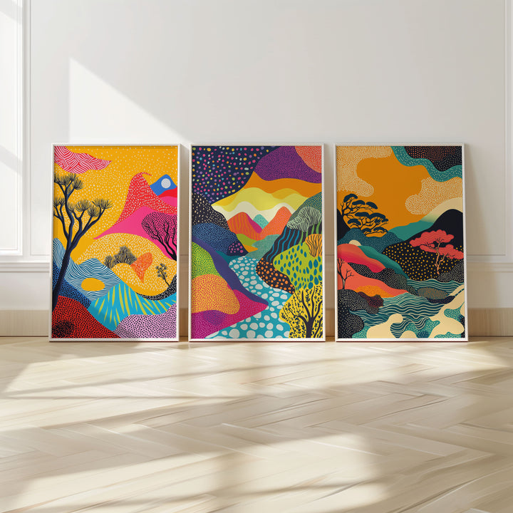 Japanese Abstract Pop Art Trio,gallery,white border 