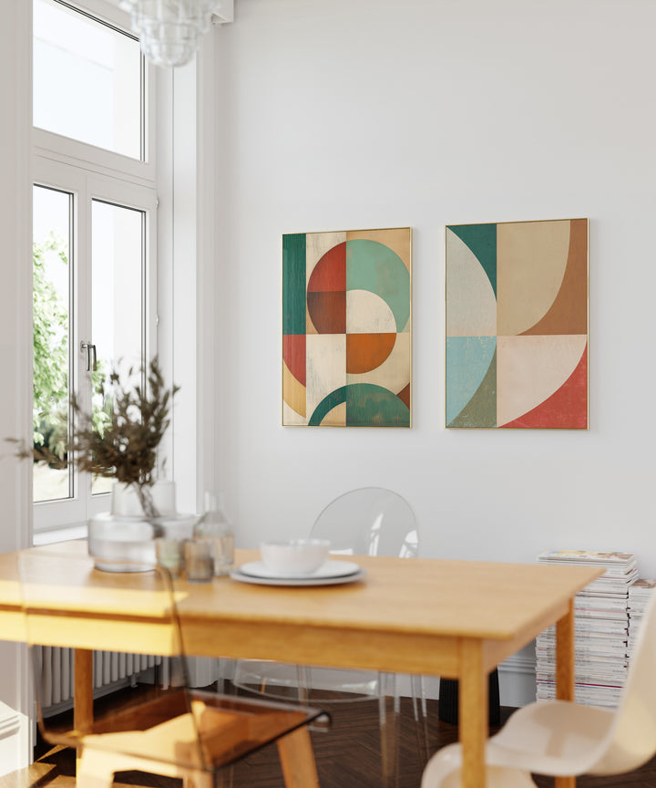 Geometric Series of Colours Abstract Set of 2,gallery wall,dining room,black border