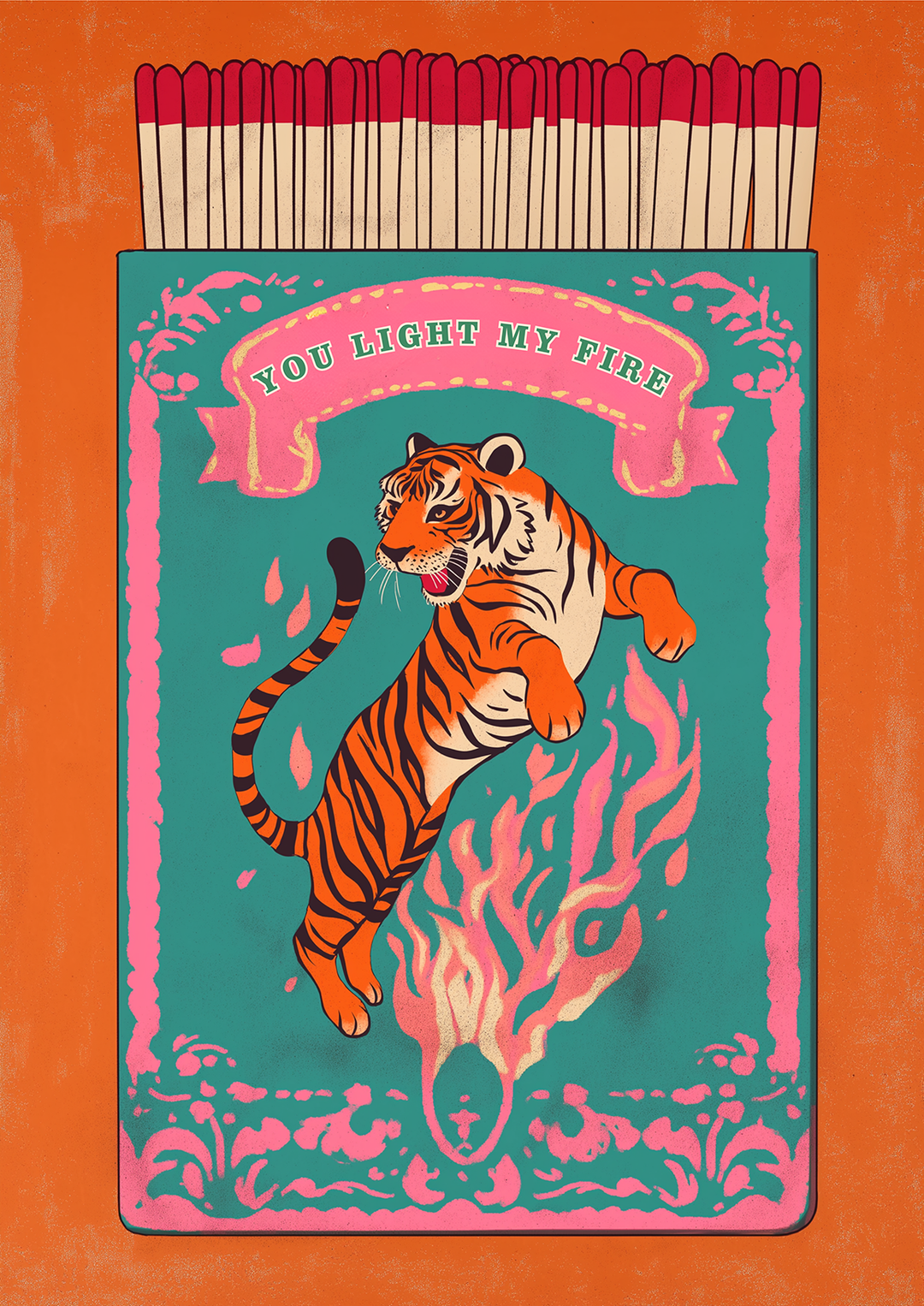 You Light My Fire Tiger Matchbox Print,frame