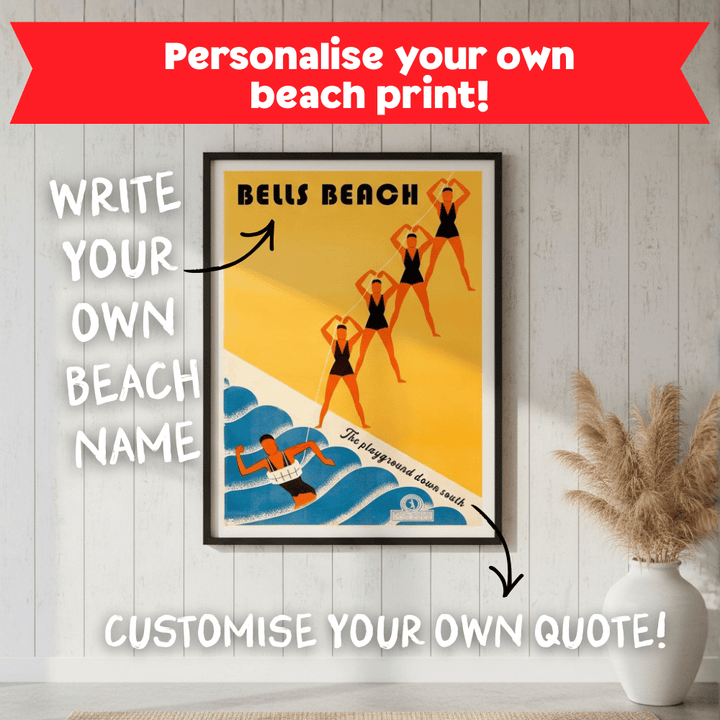 Custom Vintage Beach Club Retro Personalised Wall Art