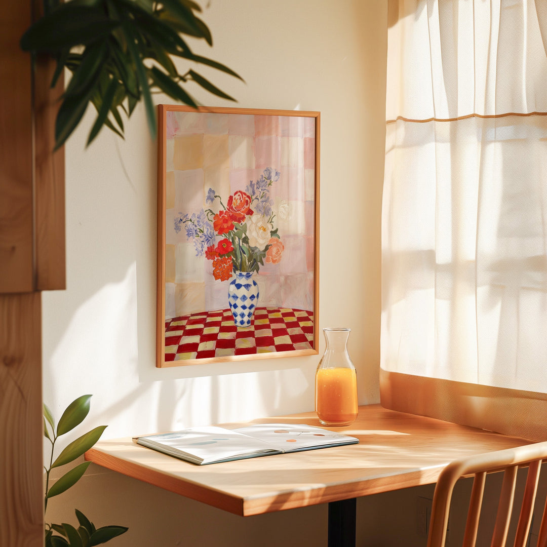 A Checkered Vase Wall Art Painting - Style My Wall