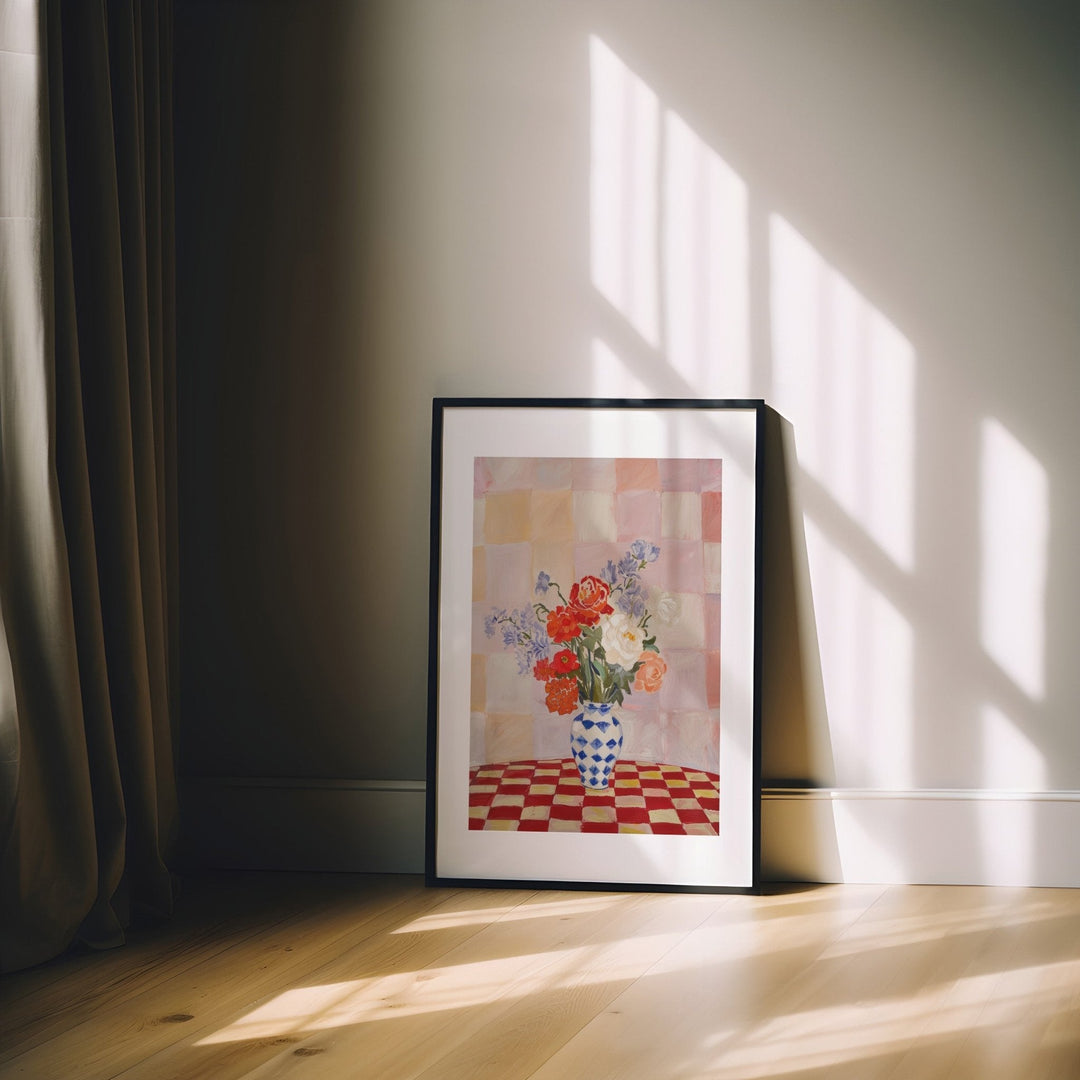 A Checkered Vase Wall Art Painting - Style My Wall