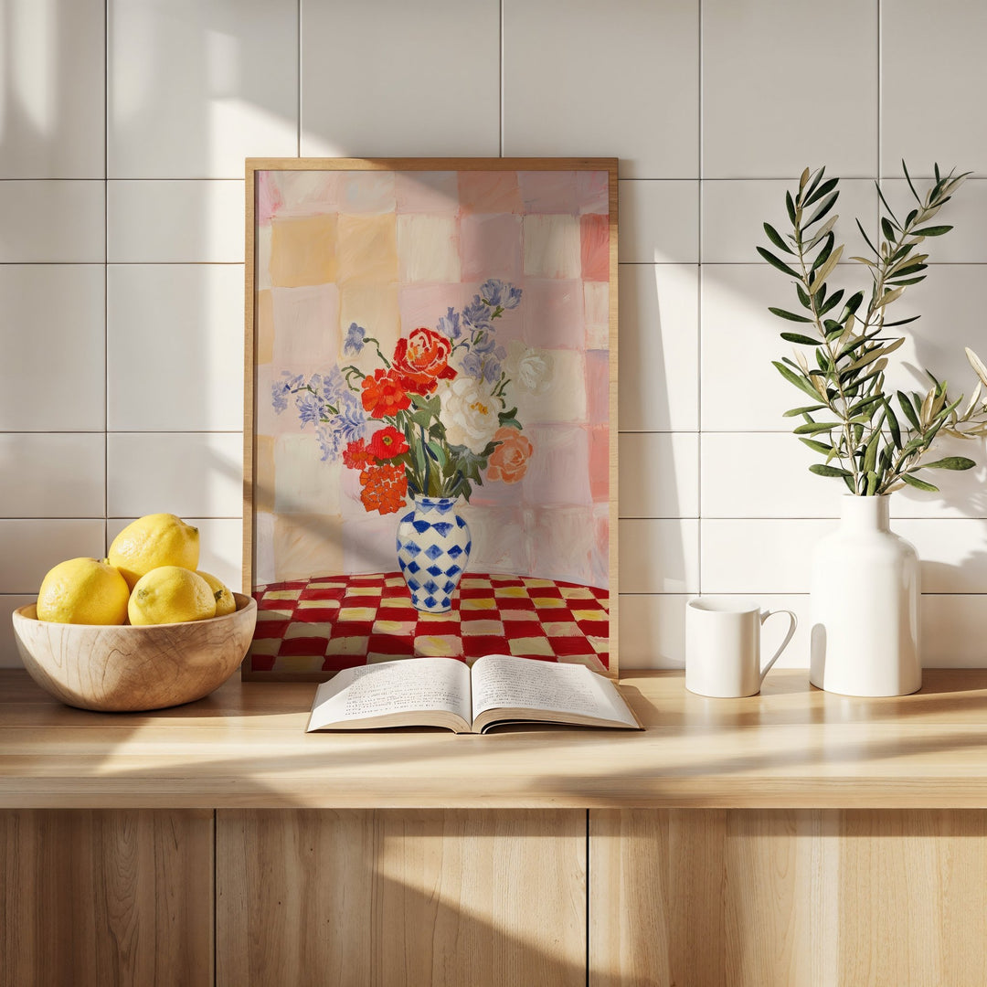 A Checkered Vase Wall Art Painting - Style My Wall