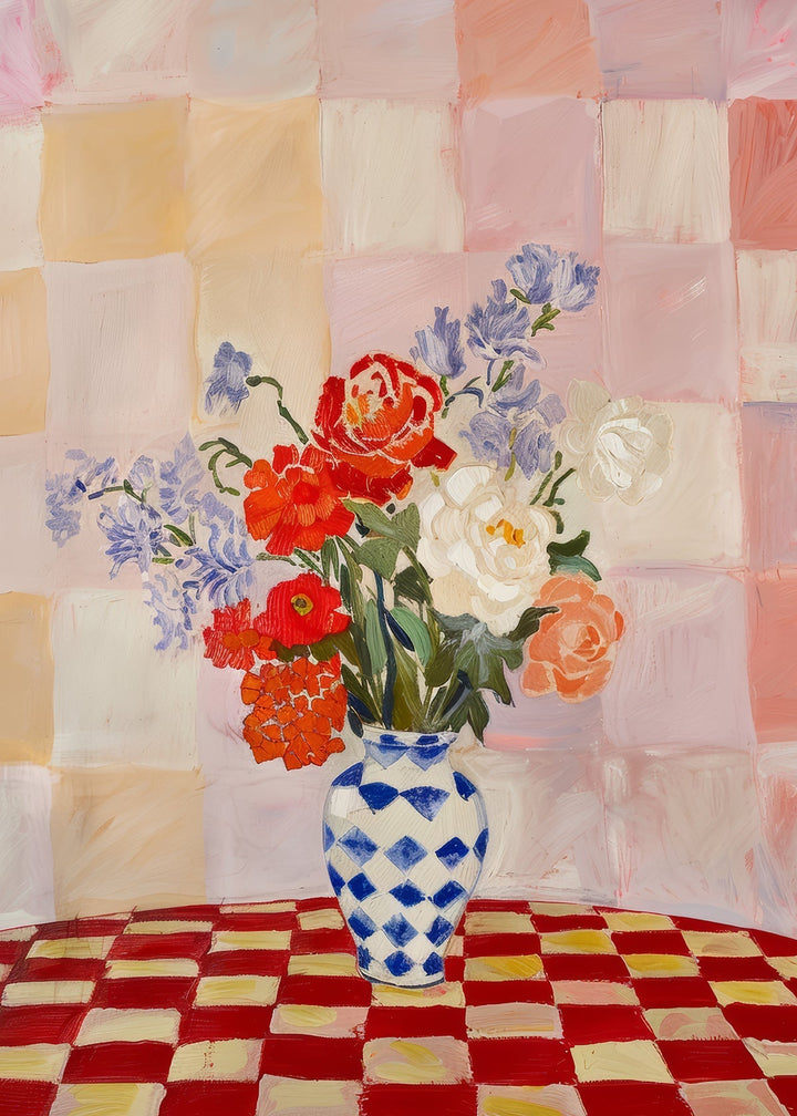 A Checkered Vase Wall Art Painting - Style My Wall