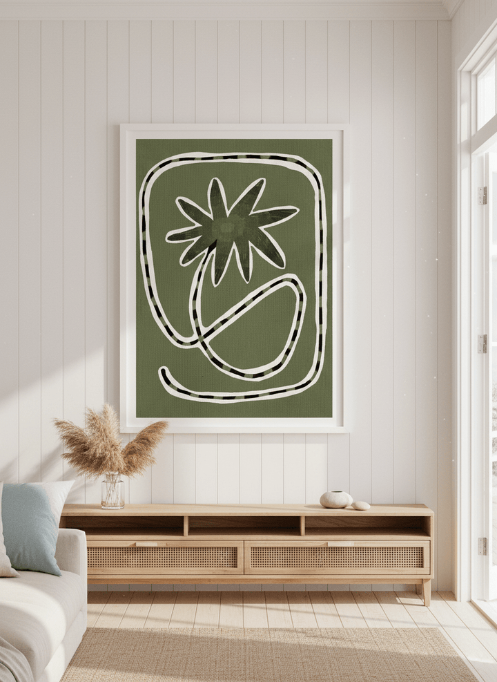 Neutral wall art displayed in a sunny coastal beach house