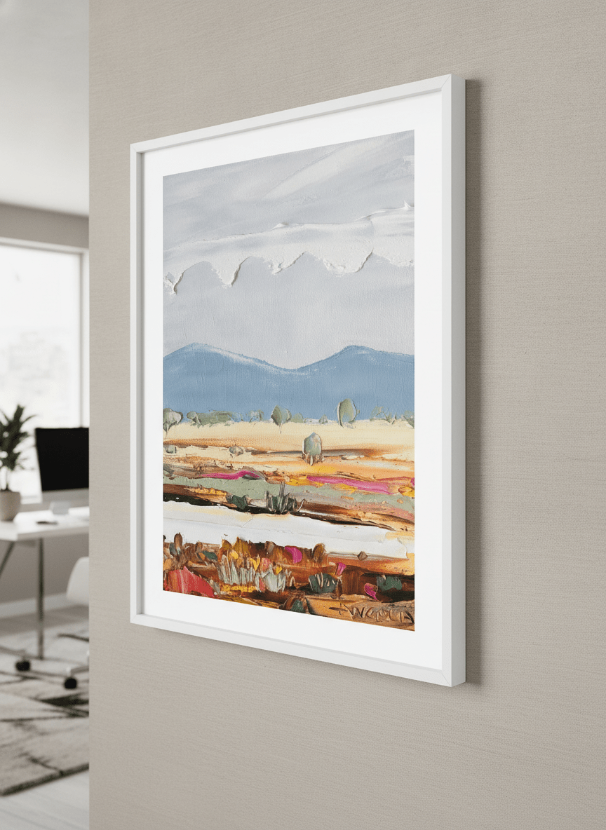Contemporary wall art featured in a bright modern office workspace