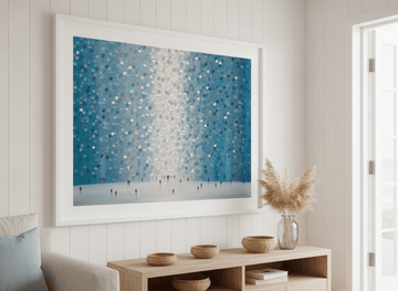 Neutral wall art displayed in a sunny coastal beach house