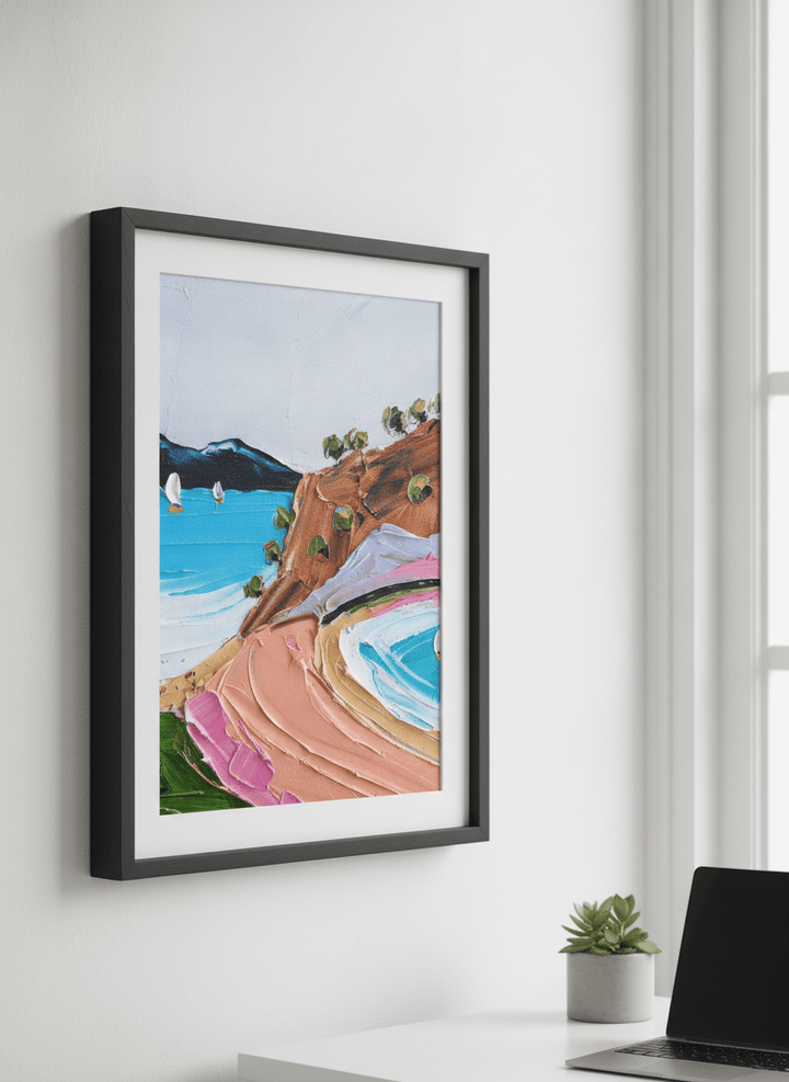 Contemporary wall art featured in a bright modern office workspace
