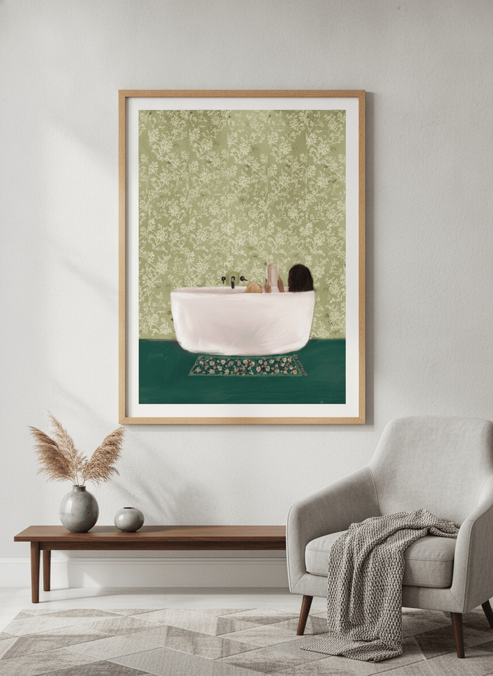 Modern wall art styled above a sofa in a neutral living room