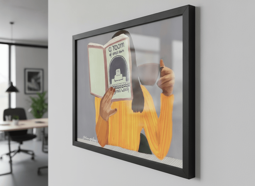 Contemporary wall art featured in a bright modern office workspace