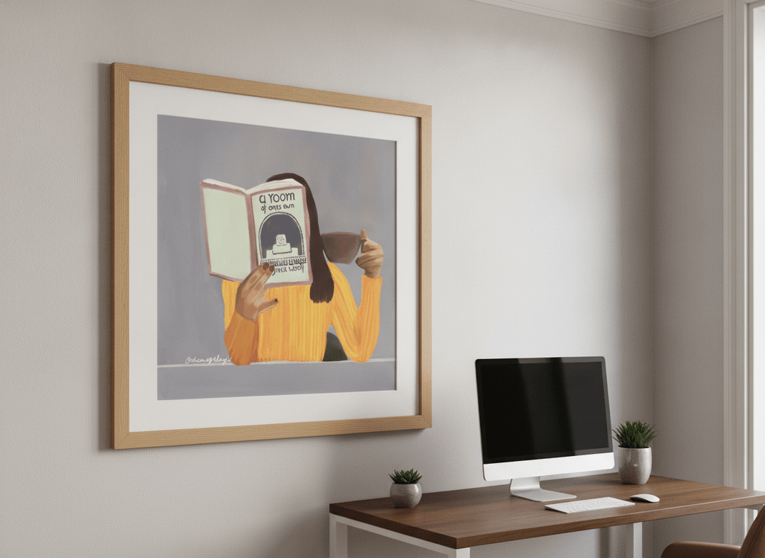 Contemporary wall art featured in a bright modern office workspace