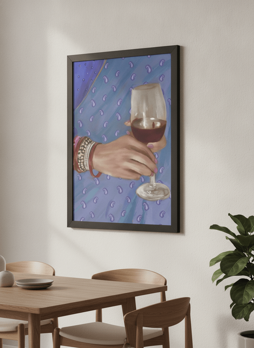 Wall art styled above a dining table in a contemporary home