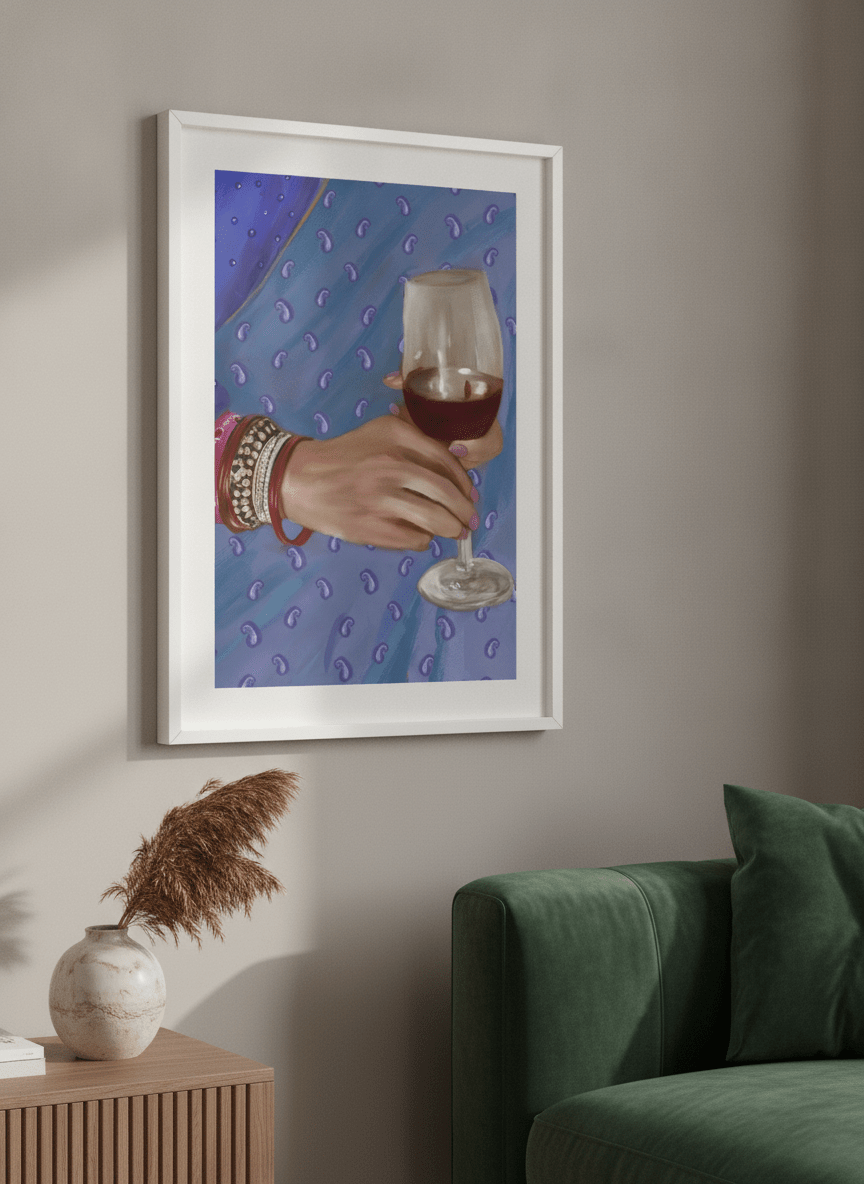 Modern wall art styled above a sofa in a neutral living room