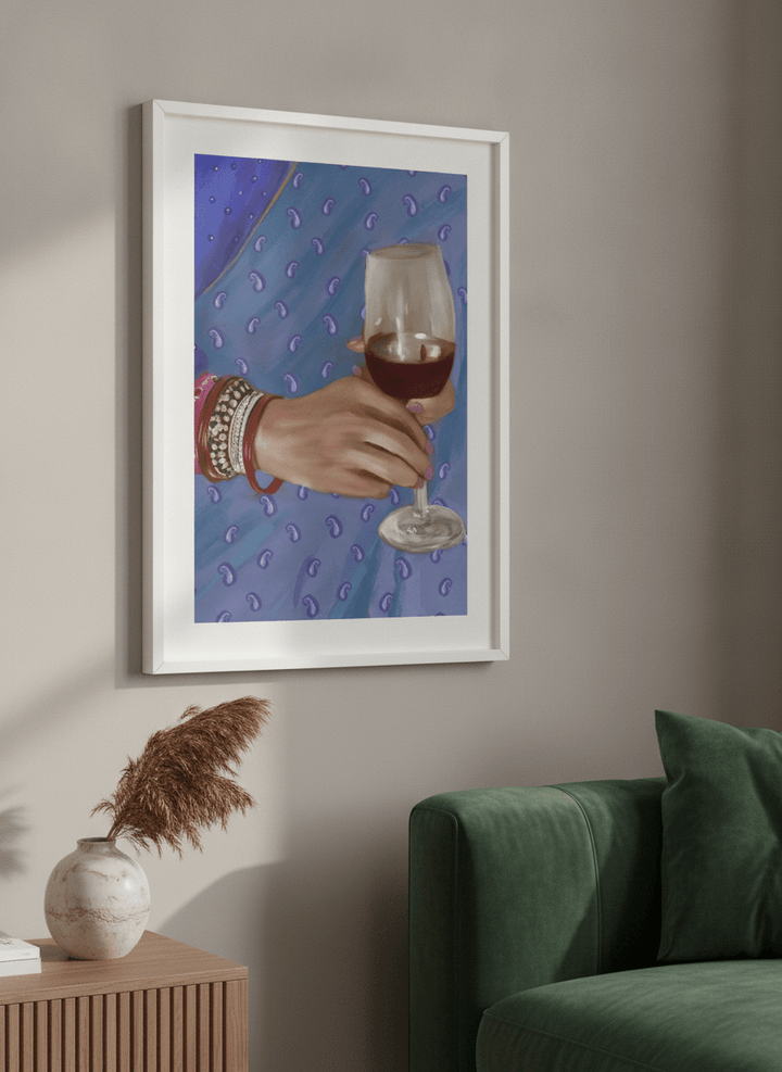 Modern wall art styled above a sofa in a neutral living room