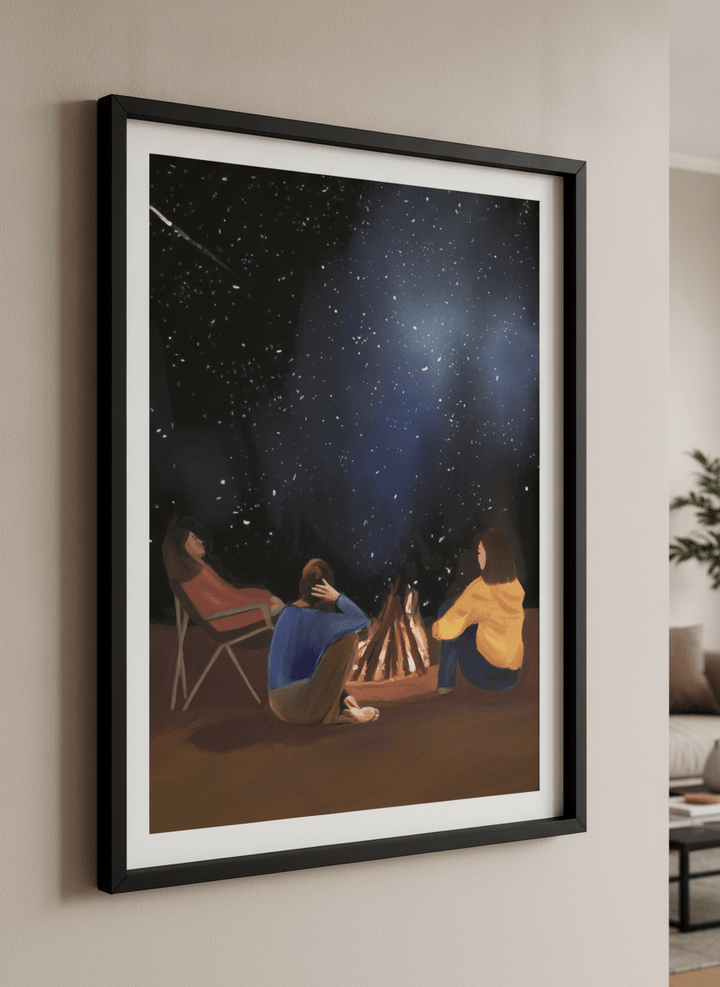 Modern wall art styled above a sofa in a neutral living room