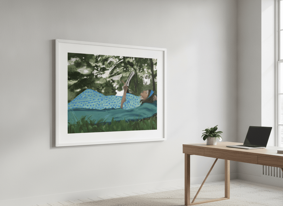 Contemporary wall art featured in a bright modern office workspace