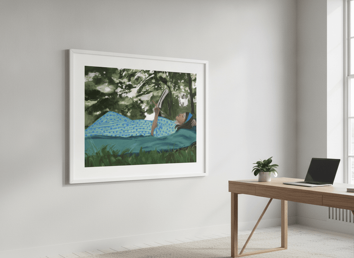 Contemporary wall art featured in a bright modern office workspace