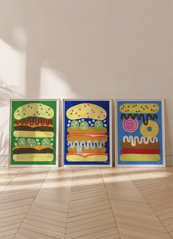 A Tall Summer Splash Tale Burgers Set of 3 by Kasia Sykus