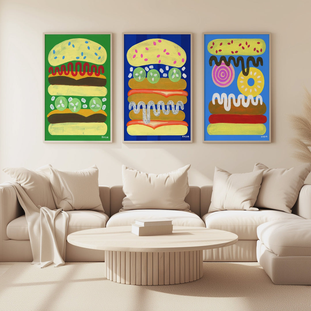 A Tall Summer Splash Tale Burgers Set of 3 by Kasia Sykus wall - art - picture - poster