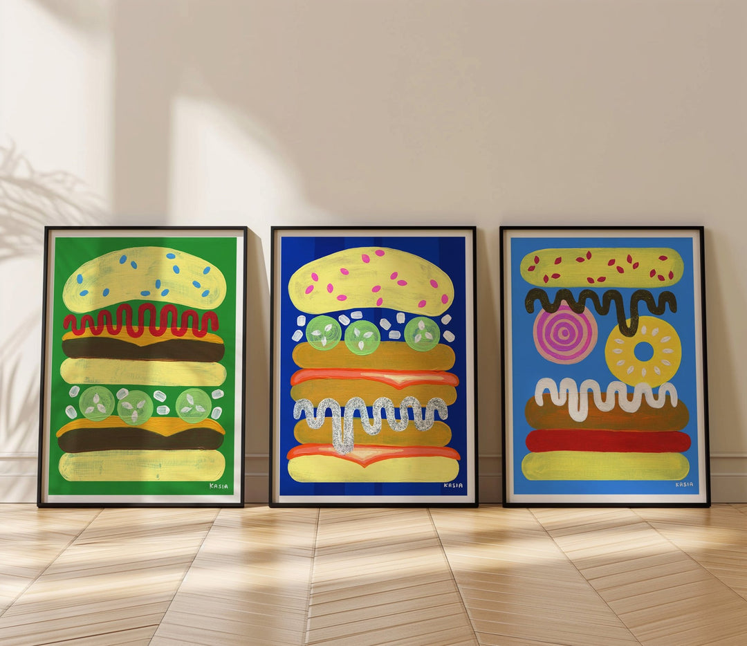 A Tall Summer Splash Tale Burgers Set of 3 by Kasia Sykus wall - art - picture - poster