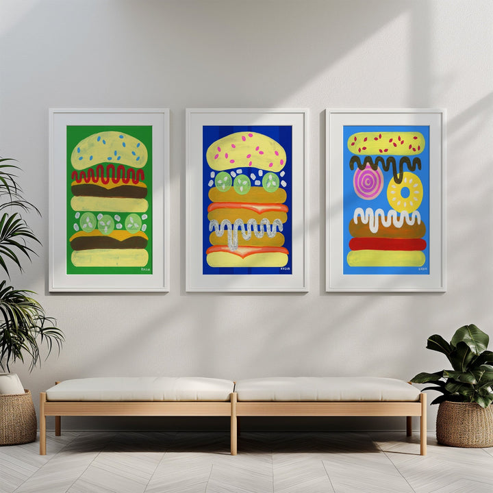 A Tall Summer Splash Tale Burgers Set of 3 by Kasia Sykus wall - art - picture - poster